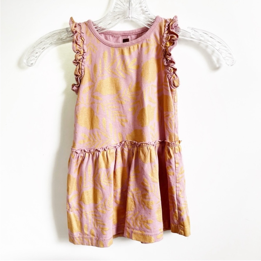 Tea Collection toddler girls dress pink gold floral metallic ruffles